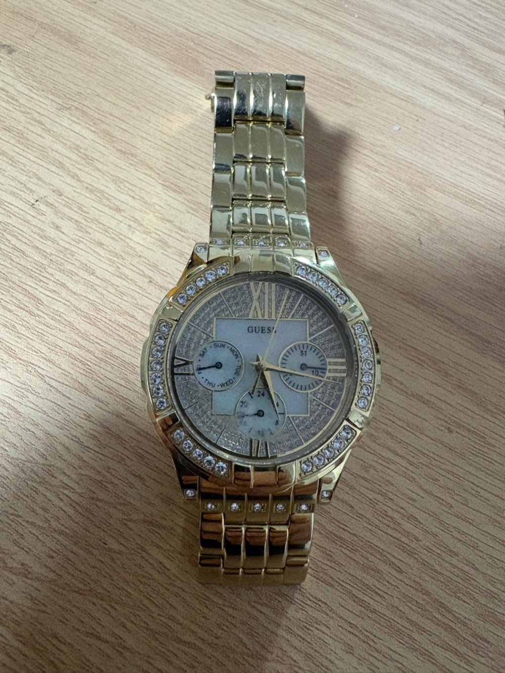 GUESS Gold Crystal-Trim Women's Bracelet Watch